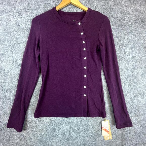 OGL Move Eco Mousse Placket Top Womens Medium Purple Stretch Asymmetrical Button - Picture 1 of 7